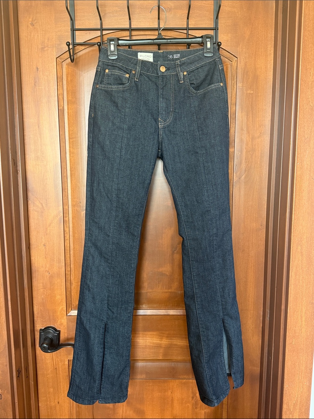 Anthropologie Pilcro Bootcut Dark Wash Jeans with Front Seam and Slits size 26